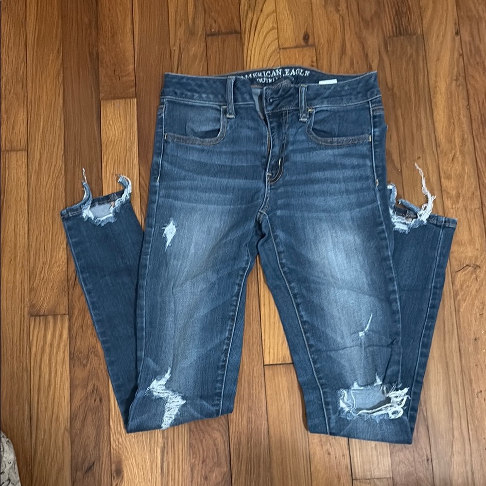 American Eagle Outfitters Blue Skinny Distressed Jeans